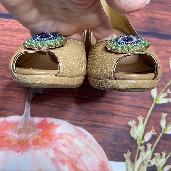 LINDSAY Phillips Courtney Tan Python Peep Toe Wedge Heels 8m - Picture 10 of 14